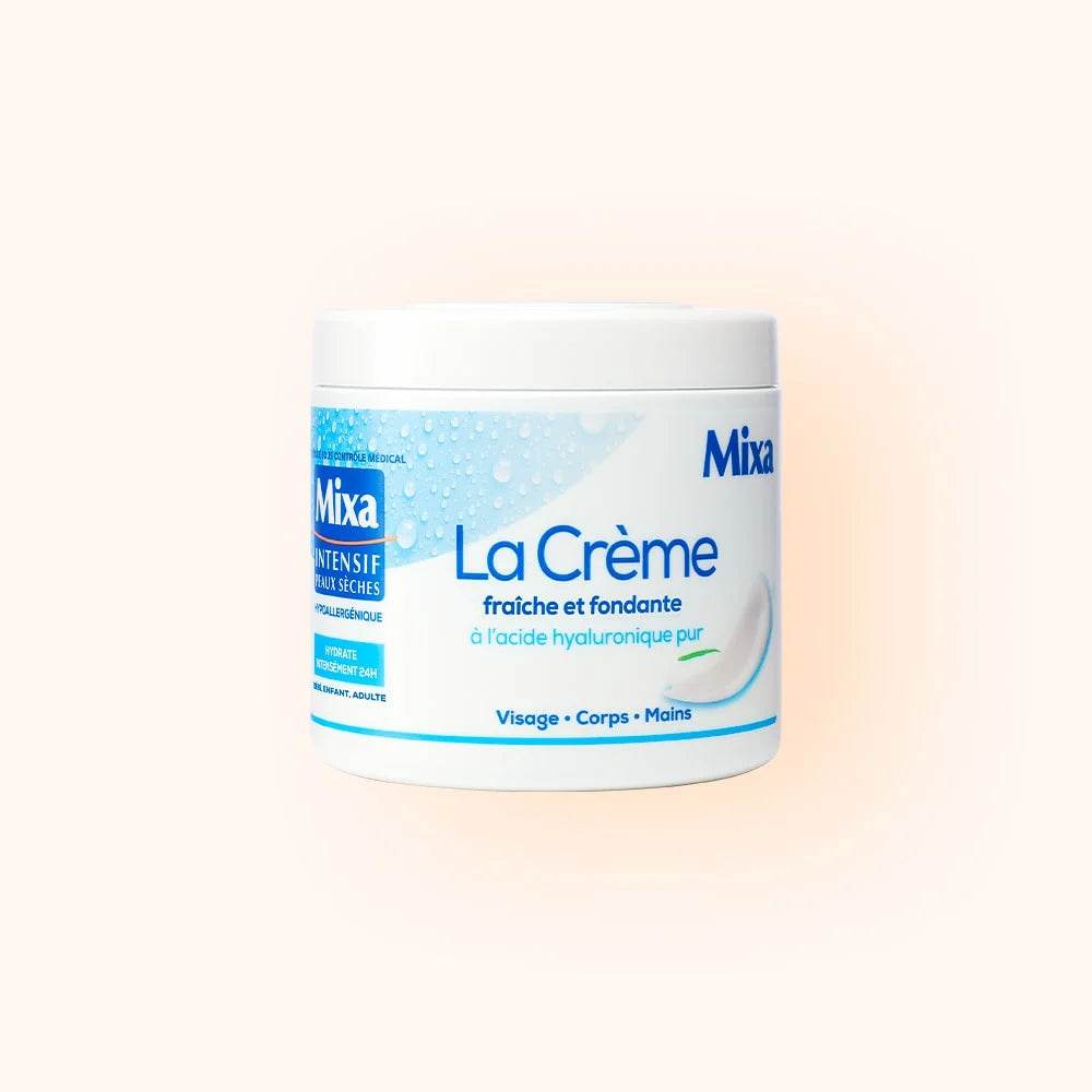 MIXA Crème Fraîche et Fondante Acide Hyaluronique Pur 400ml Crème Hydratante Corps Peaux Sèches Sensibles Hydratation 24h