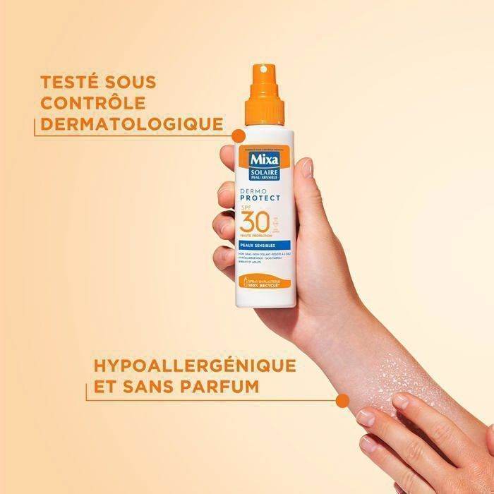 MIXA Solaire Adult Spray Peaux Sensibles SPF30+ 150ml Protection Solaire Haute Tolérance Hypoallergénique Résistant Eau Formule Douce - Image 3