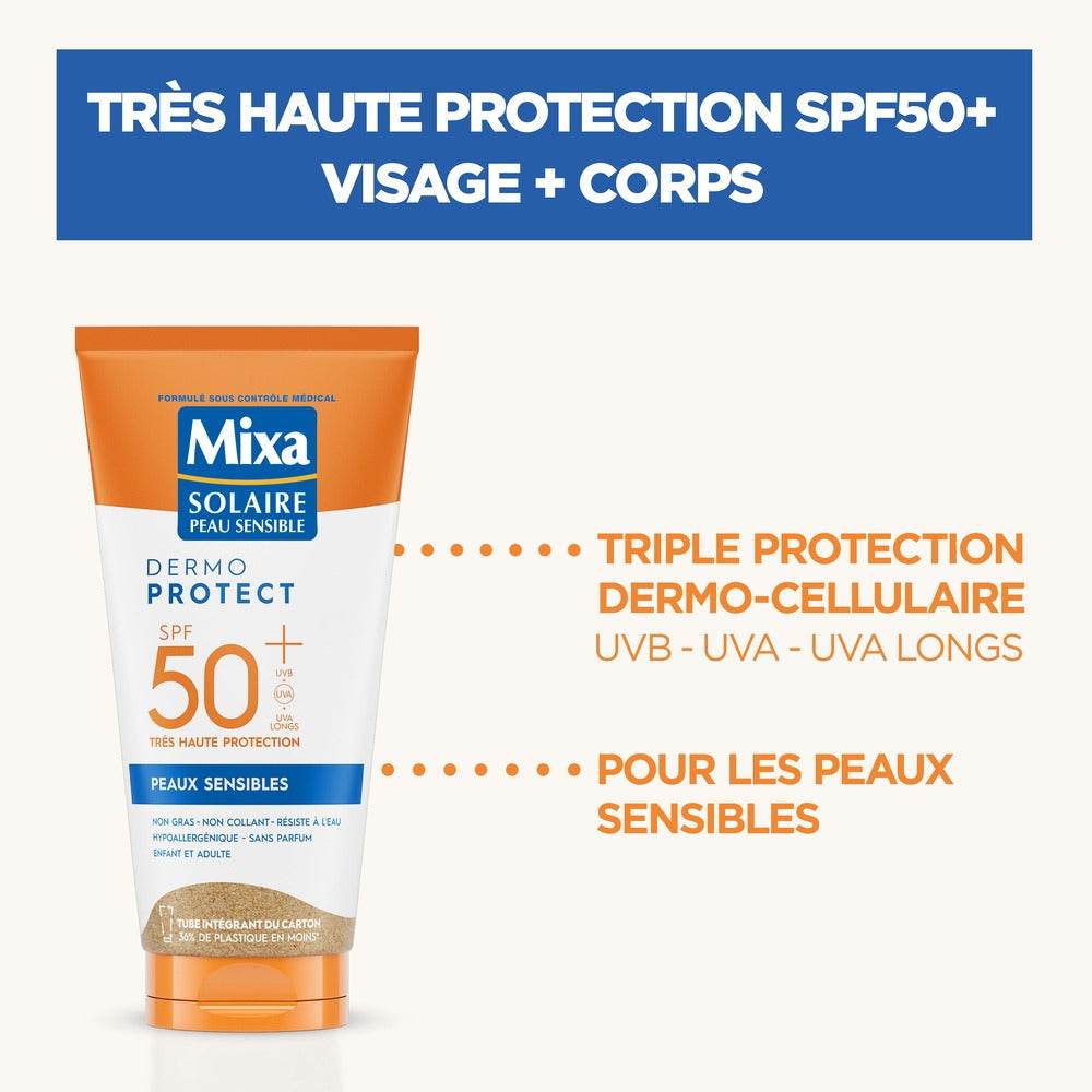 MIXA Solaire Lait Peaux Sensibles SPF50+ 175ml Protection Solaire Hypoallergénique Zinc Panthénol Résistant Eau - Image 3