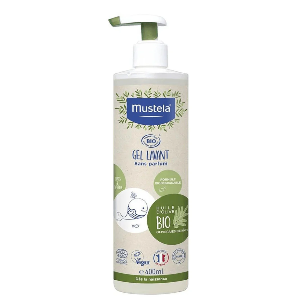 Mustela Bio Gel Lavant Sans Parfum 400ml - Douceur Pure Bébé Certifié BIO