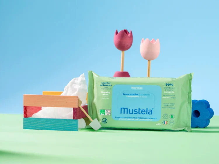 Mustela Lingettes Nettoyantes Compostables Naturelle 60 Pièces Bébé 97% Naturel 0% Plastique Dès Naissance - Image 3