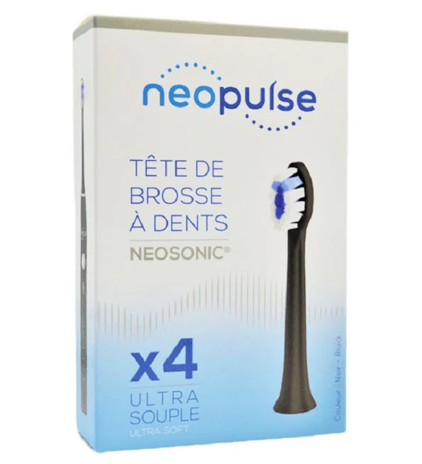 NEOPULSE Recharge 4 Têtes Brosse à Dents Ultra Souples Noir Nettoyage Doux Gencives Sensibles