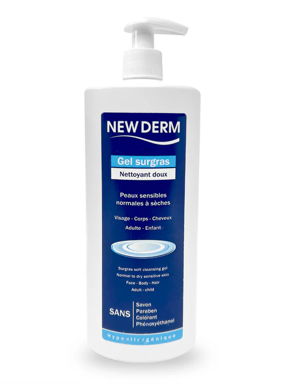 NEW DERM Gel Surgras Nettoyant Doux Peaux Sensibles Normales Sèches Hygiène Quotidienne