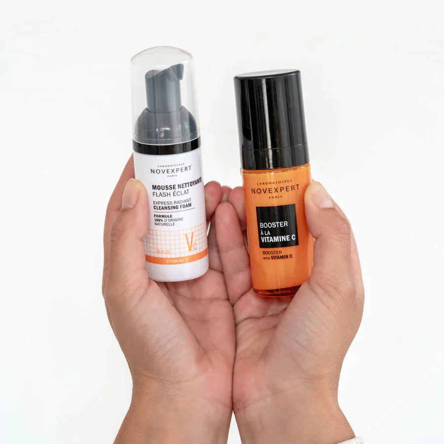 NOVEXPERT Duo Booster Éclat Sérum Vitamine C + Mousse Flash Éclat -50% Coffret Anti-Âge Illuminateur + POCHON OFFRET
