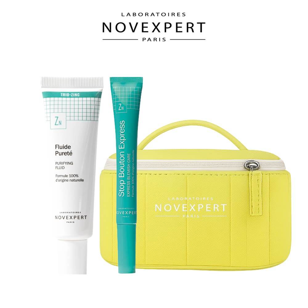 NOVEXPERT Pack Fluide Pureté Trio-Zinc 30ml + Stop Bouton Express 7ml = Trousse