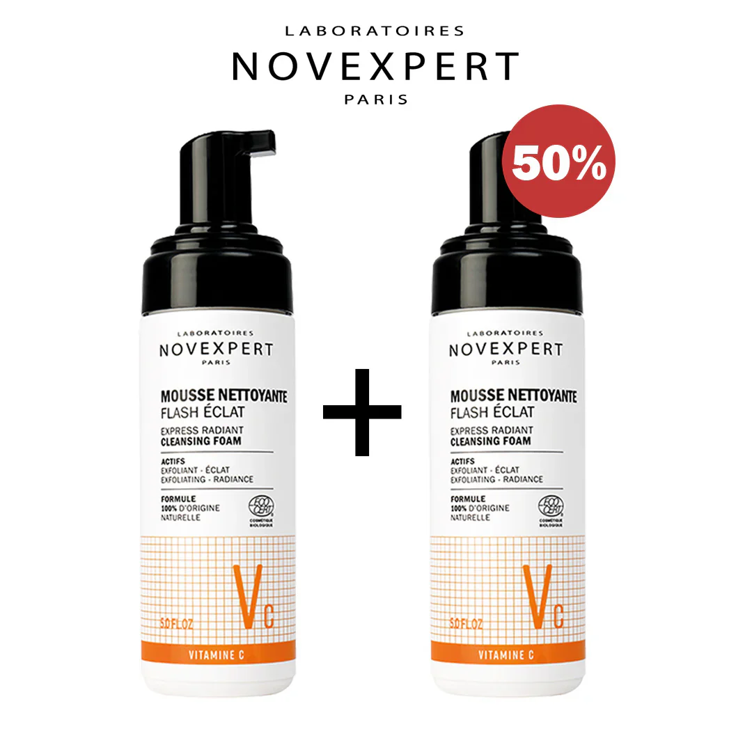 Novexpert Mousse Nettoyante Flash Éclat Vitamine C 150ml Démaquillant Exfoliant x 2 Duo Pack
