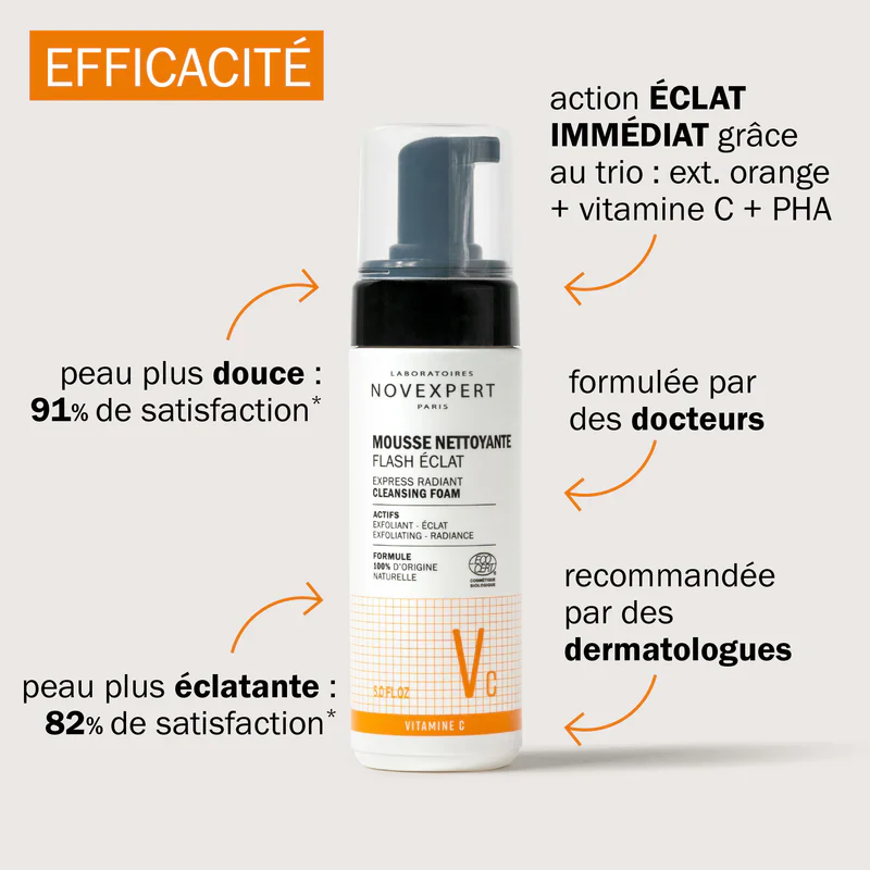 Novexpert Mousse Nettoyante Flash Éclat Vitamine C 150ml Démaquillant Exfoliant x 2 Duo Pack - Image 3