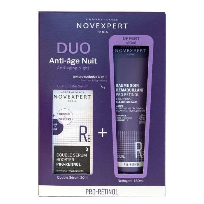 NOVEXPERT Pro Retinol Routine Anti-Âge Double Sérum Booster 30ml + Baume Démaquillant 150ml Offert