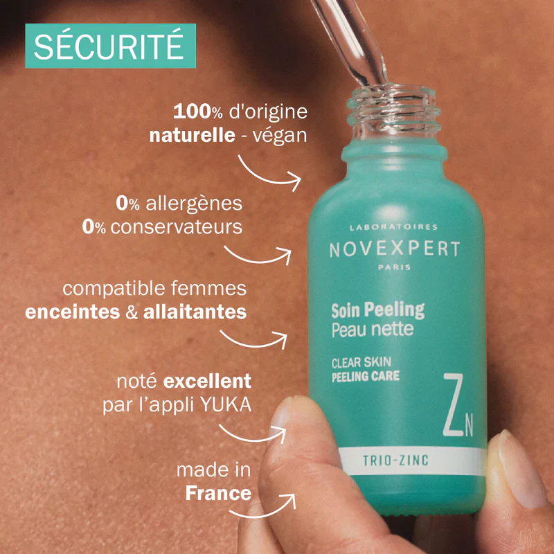 NOVEXPERT Soin Peeling Peau Nette Trio Zinc 30ml Exfoliant Doux Anti-Imperfections Pores Resserrés Usage Quotidien - Image 3
