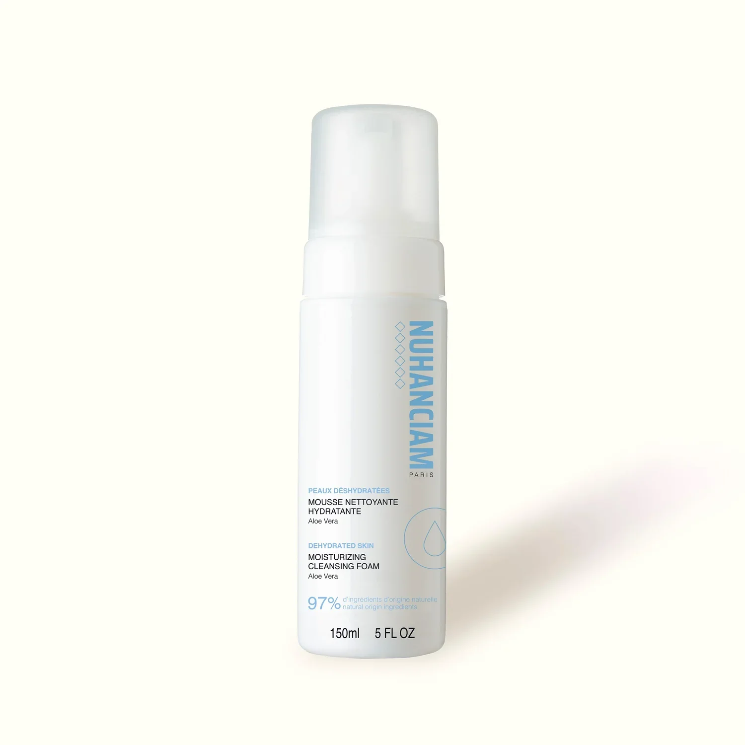 NUHANCIAM Mousse Nettoyant Hydratante 150ml Visage Peaux Sensibles Démaquillant Douceur Acide Hyaluronique Glycérine pH Physiologique Sans Savon