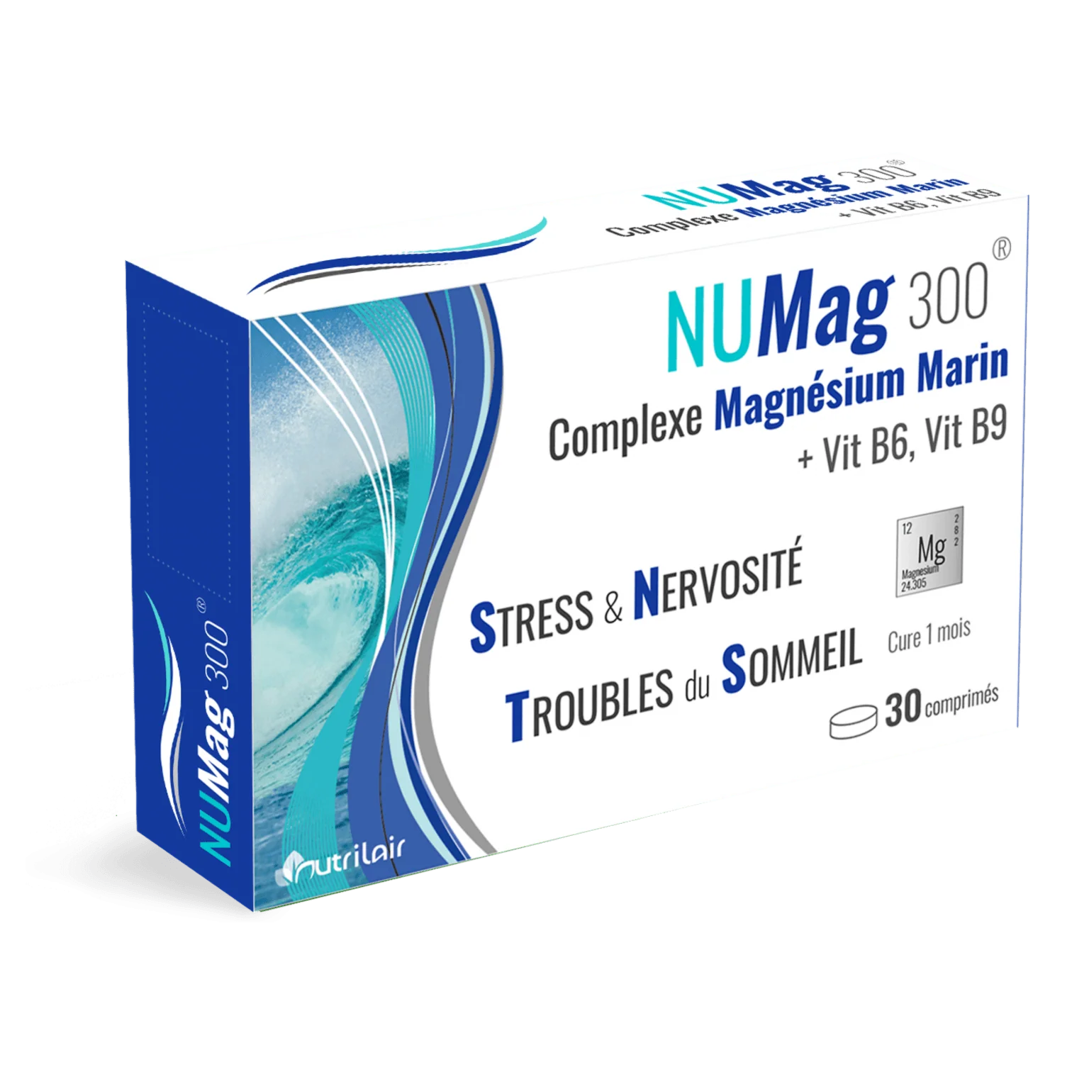 NUMAG 300 Magnésium Marin 30 Comprimés Complexe Anti-Fatigue Vitamine B6 300mg Stress Système Nerveux Fonction Musculaire