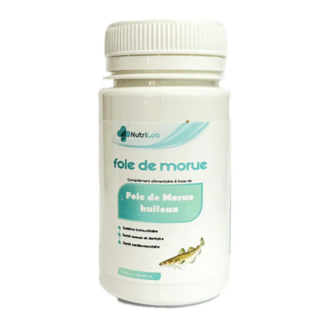 NUTRILAB Foie de Morue 30 Capsules Complément Alimentaire Huile Foie Morue Oméga-3 Vitamines A D Immunité Croissance Vision