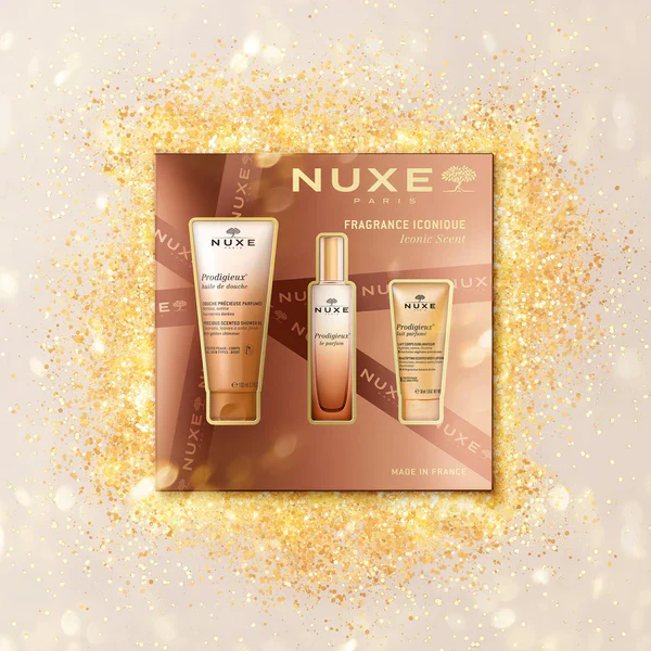 NUXE Coffret Prodigieuse Huile Douche + Parfum + Lait Parfumé Cadeau Noël