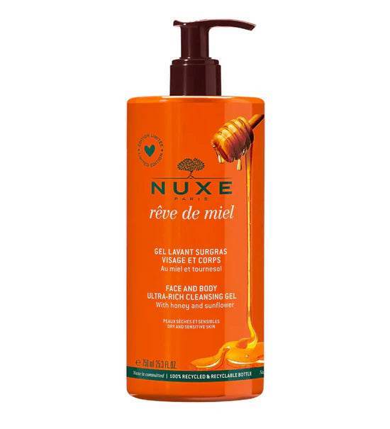 NUXE Rêve de Miel Gel Lavant Surgras Visage et Corps 750ml - Gel Nettoyant Doux Miel Tournesol