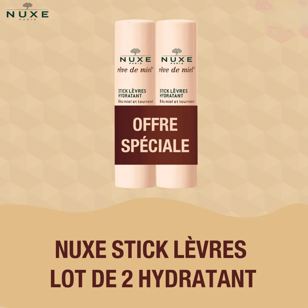 NUXE Rêve de Miel Stick Lèvres Hydratant Lot de 2 - Pack Économique Stick Lèvres Miel