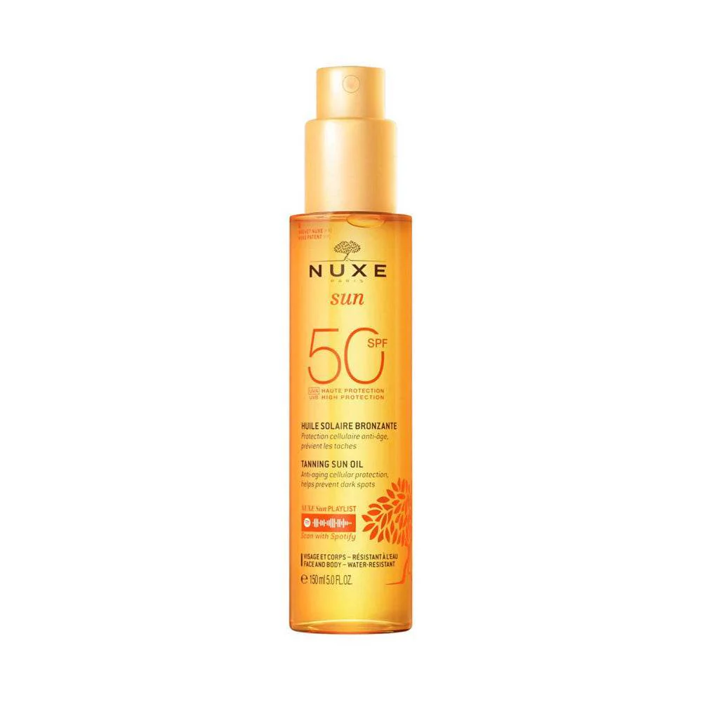 Nuxe Sun Huile Bronzante Haute Protection SPF50 150ml - Huile Solaire Bronzante Protège Visage Corps