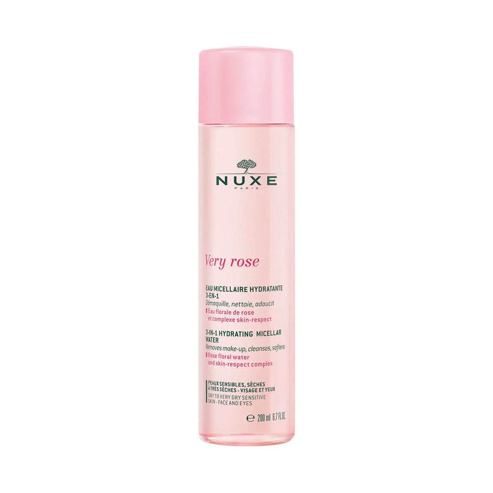 Nuxe Very Rose Eau Micellaire Hydratante 3-en-1 200ml - Eau Micellaire Démaquille Nettoie Peaux Sèches