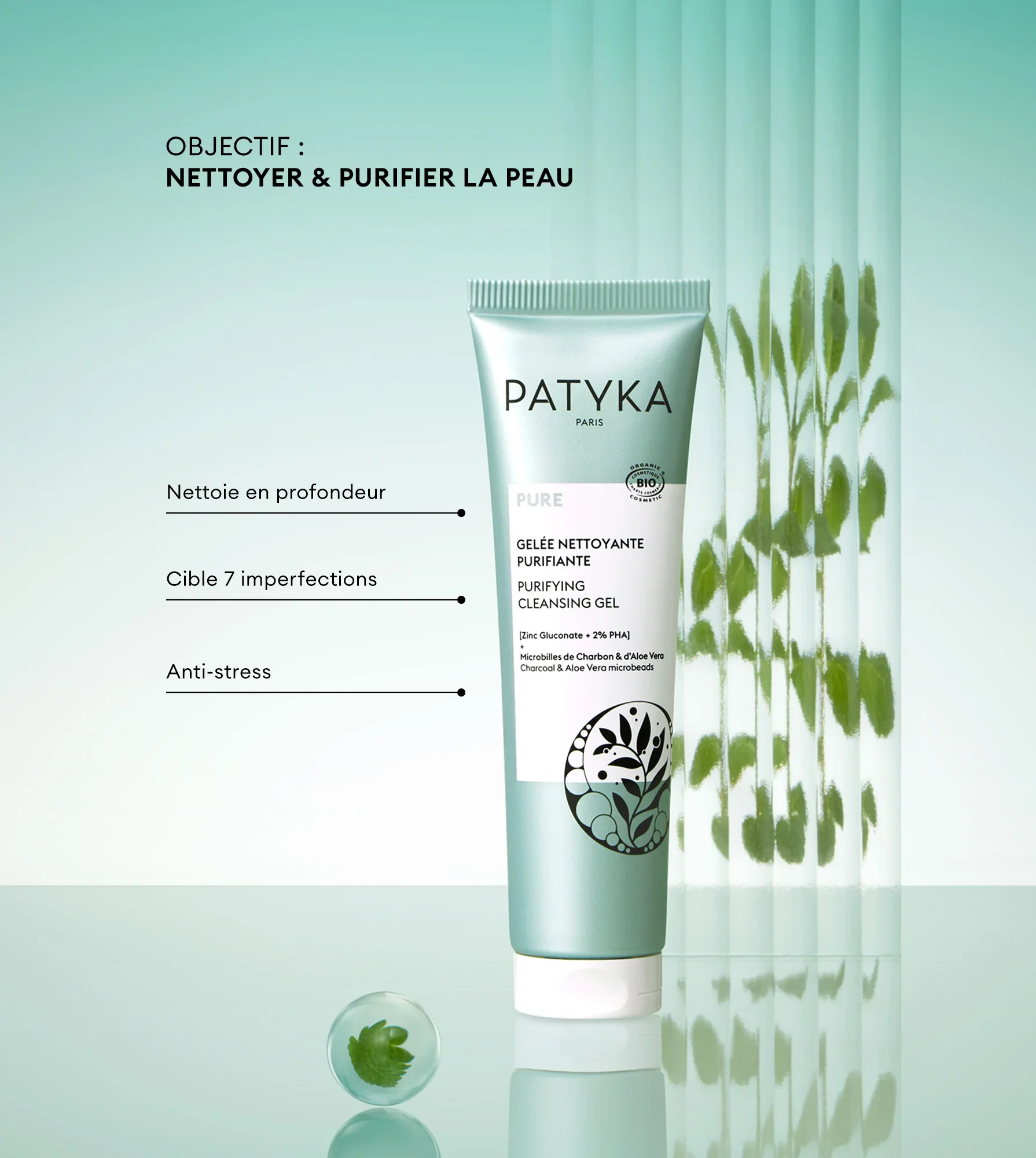PATYKA Gelée Nettoyante Purifiante 150ml Charbon Bardane Bio Peaux Mixtes - Image 3
