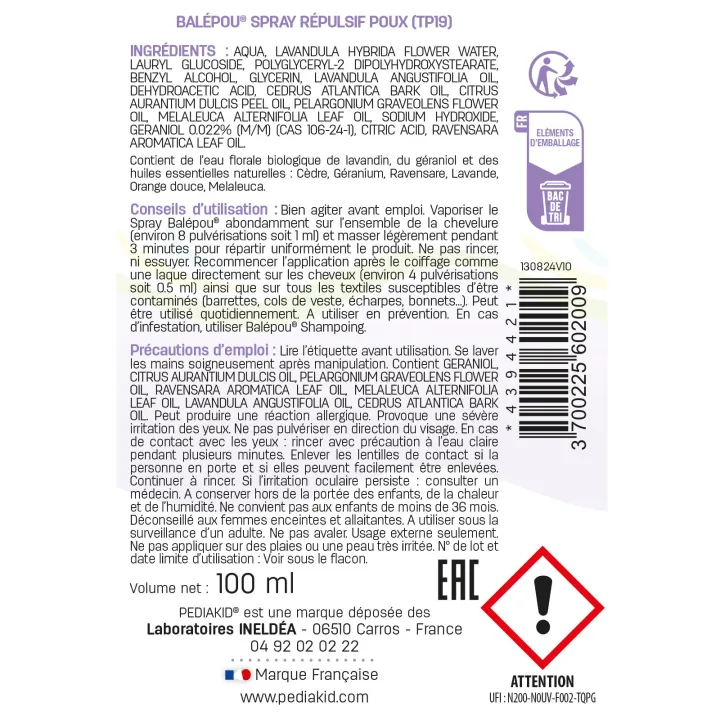 PEDIAKID Balépou Spray Anti-Poux Préventif Répulsif Naturel Enfants Dès 3 Mois - Image 2