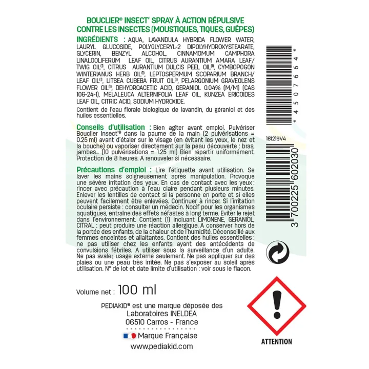 PEDIAKID Bouclier Insect Spray Répulsif Anti-Moustiques Naturel Enfants Dès 3 Mois - Image 3