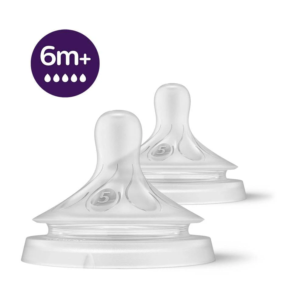 AVENT 2 Tétines Natural +6m SCY965/02 Tétines Débit Rapide Allaitement Mixte