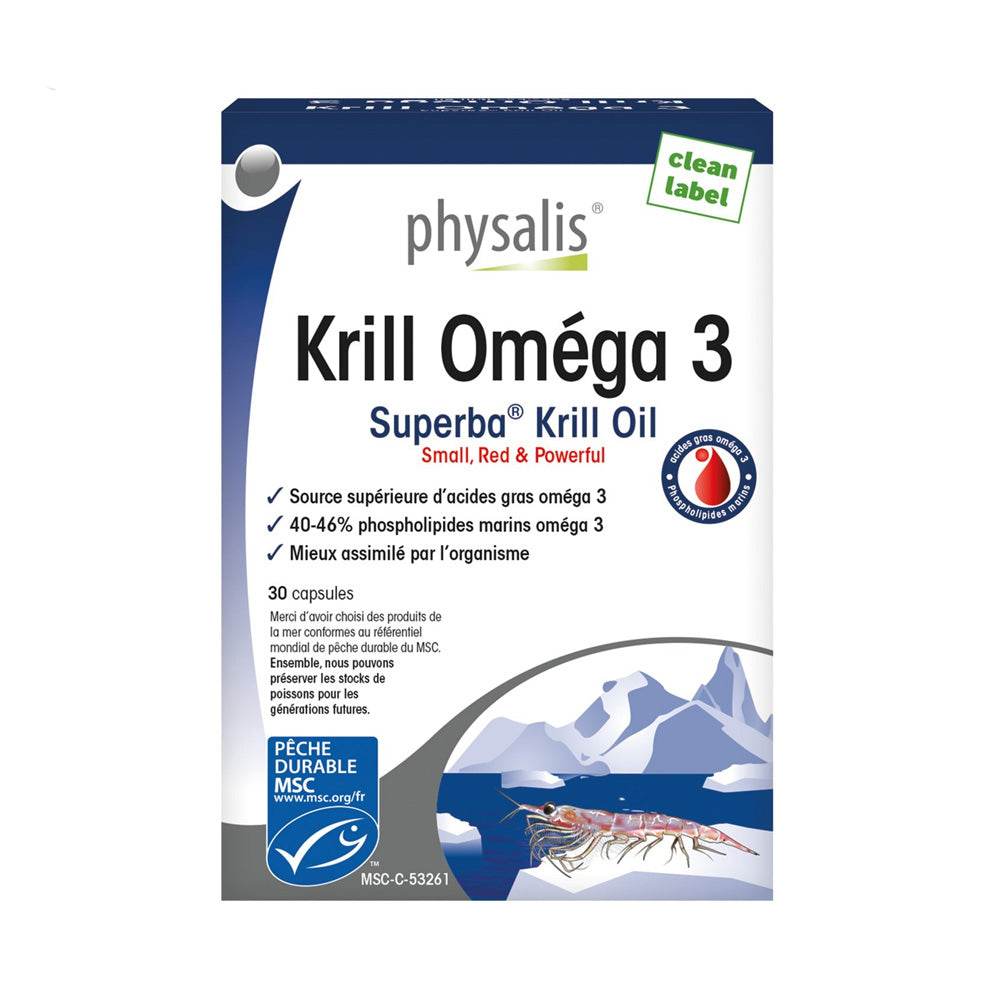 Physalis Krill Oméga 3 30 Capsules - Huile Krill EPA DHA Cœur Cerveau Vision