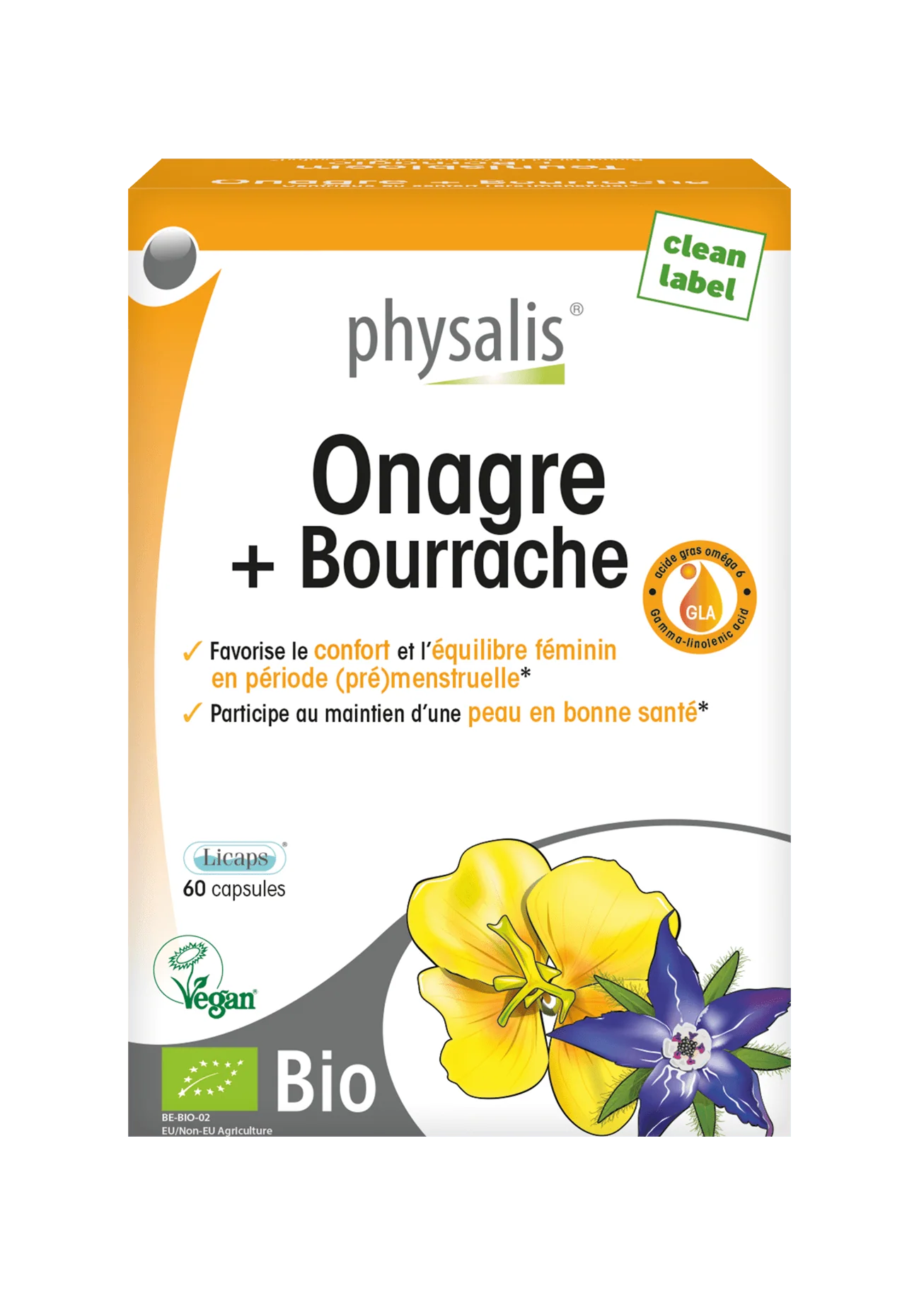 PHYSALIS Onagre + Bourrache Bio Oméga 6 GLA Confort Féminin Équilibre Hormonal