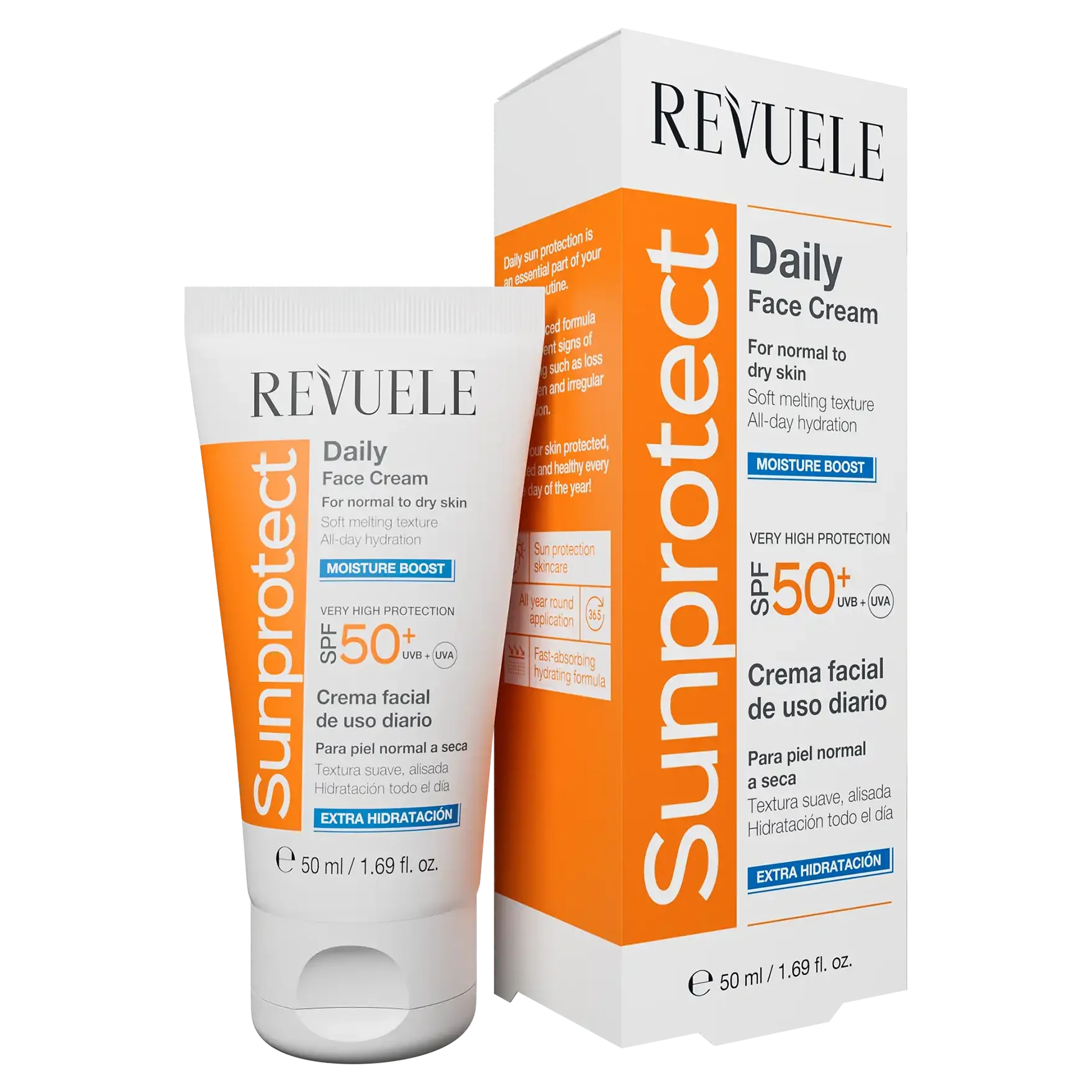 REVUELE Crème Solaire Hydratation Intense SPF 50+ 50ml Protection Hydratante Peaux Sèches Anti-Âge