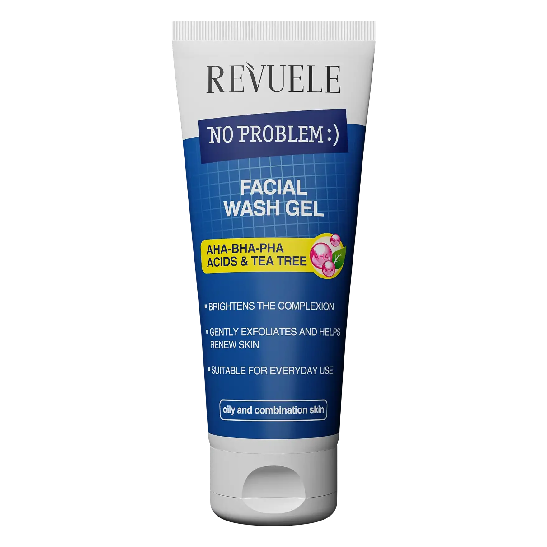 REVUELE No Problem Gel Nettoyant Visage AHA-BHA-PHA & Arbre à Thé 200ml Peau Acnéique Exfoliant