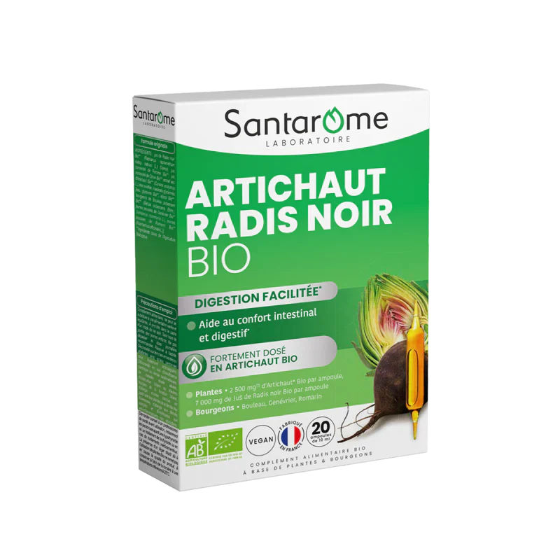 SANTAROME Artichaut BIO Radis Noir BIO 20 Ampoules 2500mg Foie Détoxification Digestion Drainage