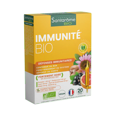 SANTAROME Immunité BIO 20 Ampoules Complément Alimentaire Défenses Naturelles