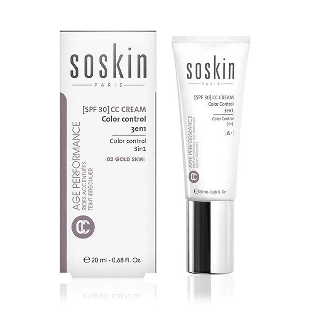 Soskin CC Crème Color Control 3 en 1 Gold Skin 02 SPF 30+ 20 ml