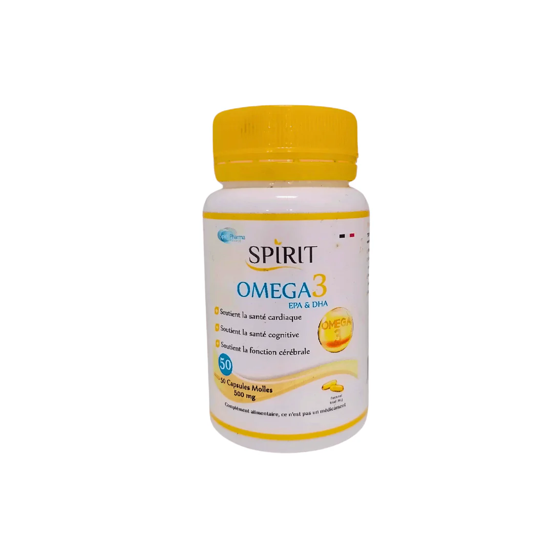 Spirit Omega 3 500mg 50 Capsules - EPA DHA Cœur Cerveau Vision Santé Cardiovasculaire