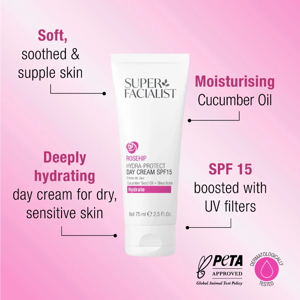 Super Facialist Rosehip Hydra-Protect Day Cream SPF15 75ml Crème Jour Visage Rose Musquée Protection Hydratante - Image 4