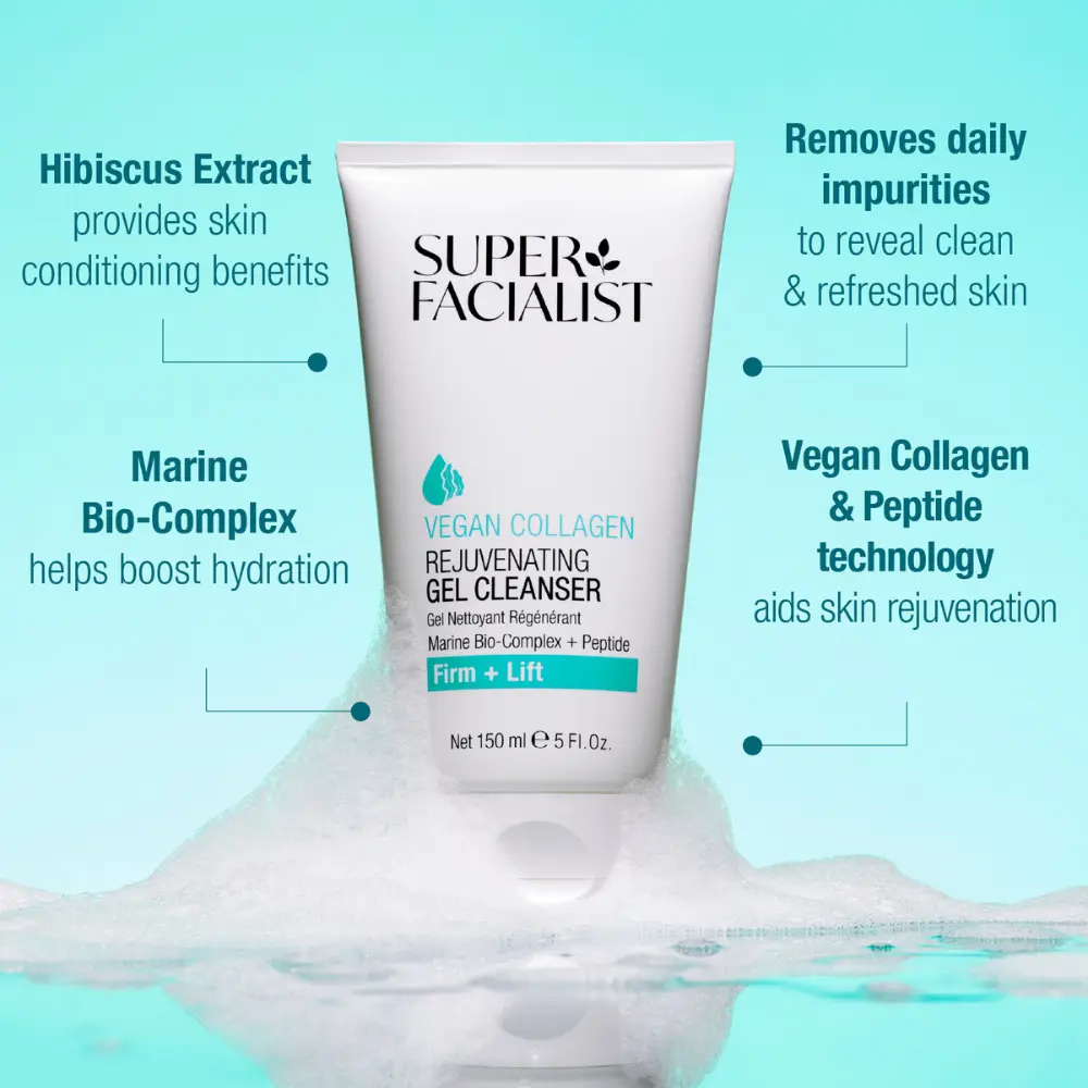 Super Facialist Vegan Collagen Rejuvenating Gel Cleanser 150ml Gel Nettoyant Visage Collagène Végétal Rajeunissant Anti-Âge - Image 4