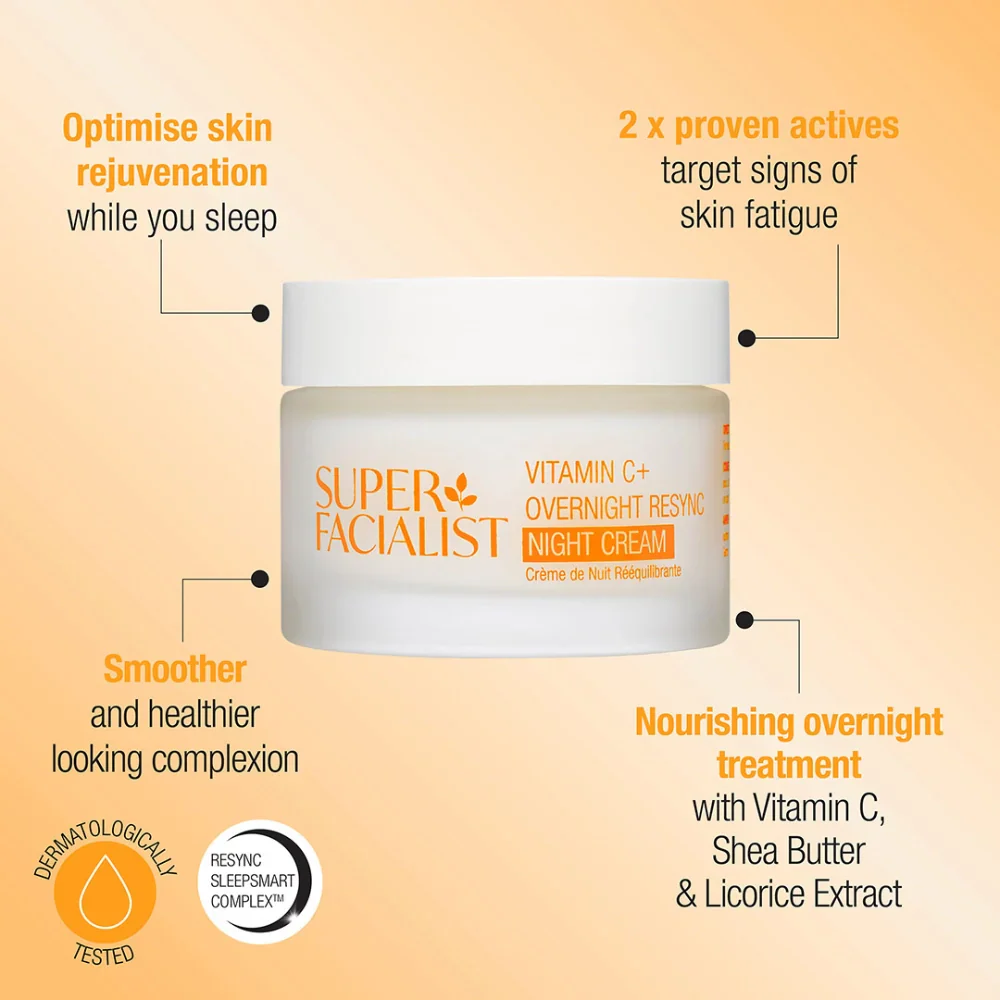 Super Facialist Vitamin C+ Overnight Resync Night Cream 50ml Crème Nuit Visage Vitamine C Régénérante Anti-Âge - Image 5