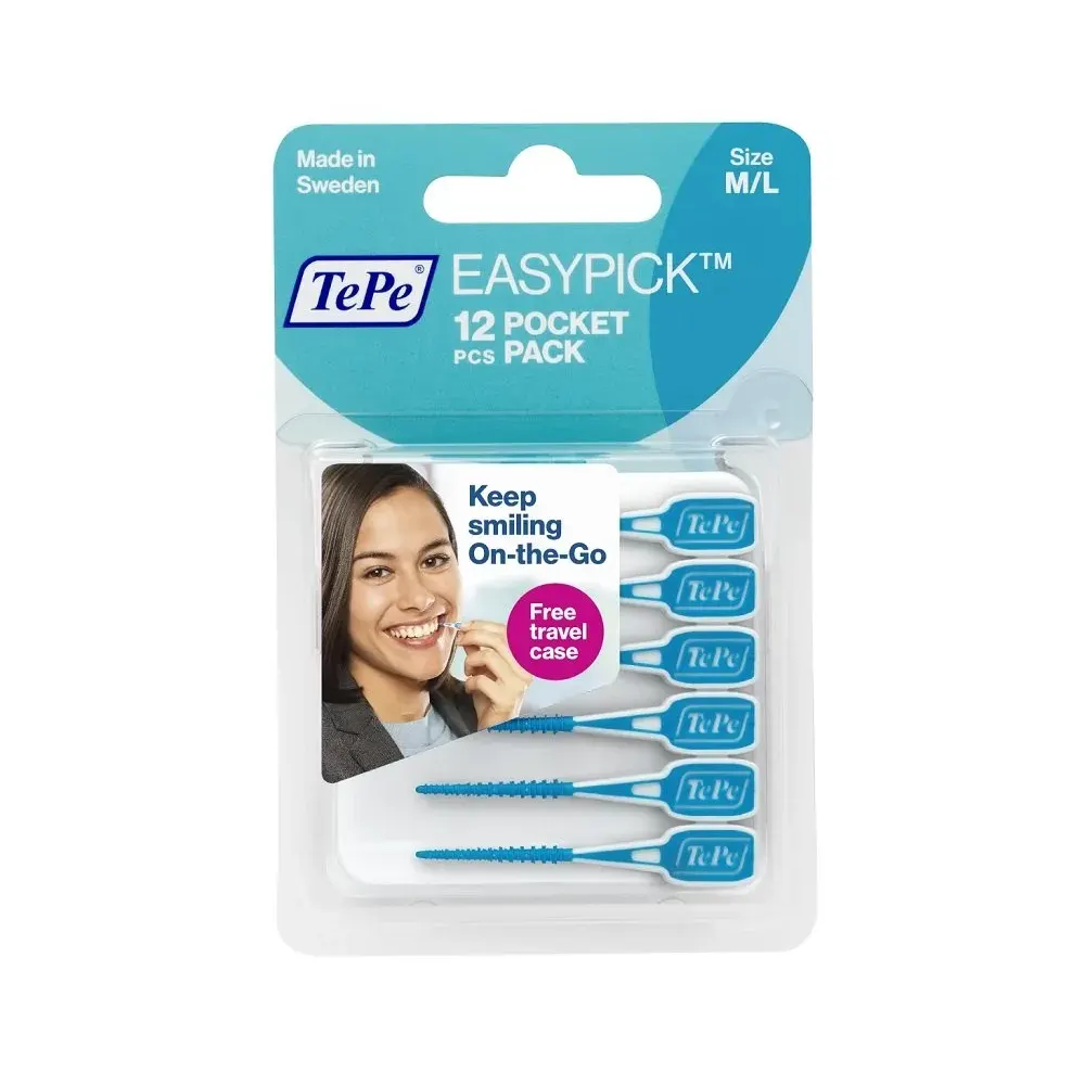 TePe EasyPick 12 Pièces Taille M/L Bleu Bâtonnets Interdentaires Silicone - Image 5