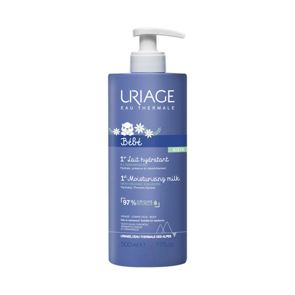URIAGE Bébé 1er Lait Hydratant 500ml - Soin Hydratant Végane Texture Fondante Format Familial