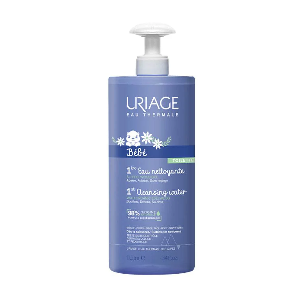 URIAGE Bébé 1ère Eau Nettoyante 1L - Soin Nettoyant Végane Haute Tolérance Format Familial