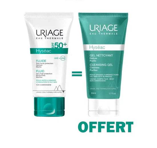 URIAGE HYSÉAC Fluide SPF50+ 50ml + Gel Nettoyant 50ml Offert Pack Anti-Acné Protection Solaire Peaux Grasses - Image 2