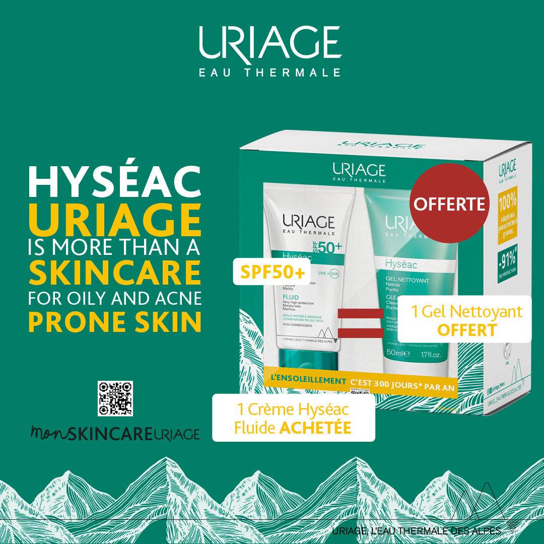 URIAGE HYSÉAC Fluide SPF50+ 50ml + Gel Nettoyant 50ml Offert Pack Anti-Acné Protection Solaire Peaux Grasses - Image 3