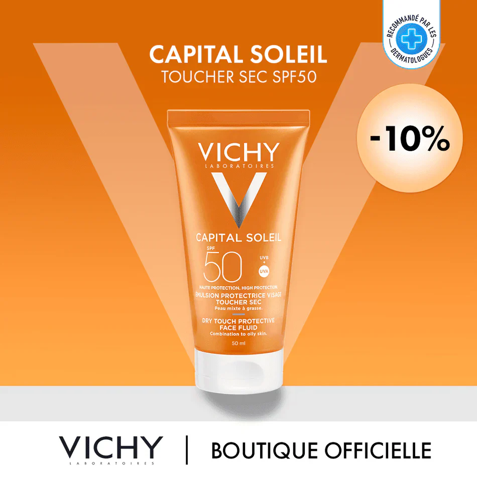 VICHY Capital Soleil Émulsion Toucher Sec SPF50 50ml + Lait Après-Soleil Offert Pack Solaire Protection Haute - Image 6