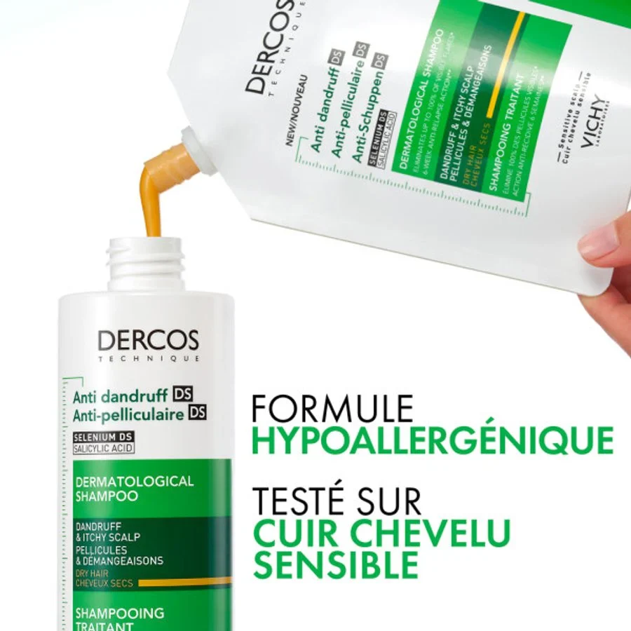 VICHY Dercos Eco-Recharge Shampoing Anti-Pelliculaire Cheveux Secs Éco-Responsable 390 ml - Image 5