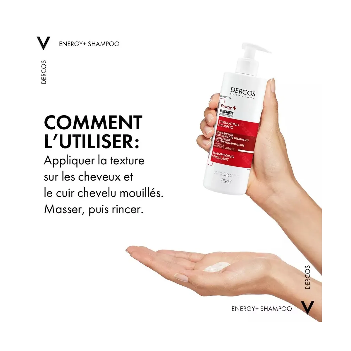 VICHY Dercos Shampooing Énergisant Anti-Chute 400ml Aminexil Force Densité Cheveux Fins Clairsemés Format Économique - Image 4