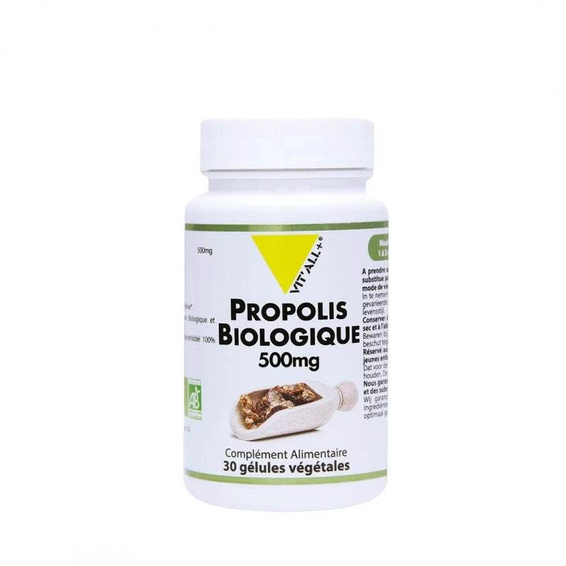 VITALL+ Propolis Biologique 500mg 30 Gélules Végétales Bio Immunité Défenses Naturelles Gorge Antibactérien