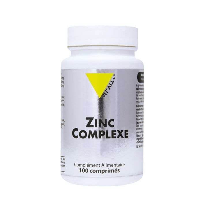 VITALL+ Zinc Complexe 100 Comprimés Bisglycinate Manganèse Vitamine B6 Immunité Peau Cheveux Ongles Cure 100 Jours