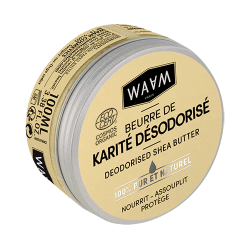 WAAM Beurre de Karité Désodorisé Certifié BIO 100ml Beurre Végétal Pur Hydratant Visage Corps Cheveux Réparation