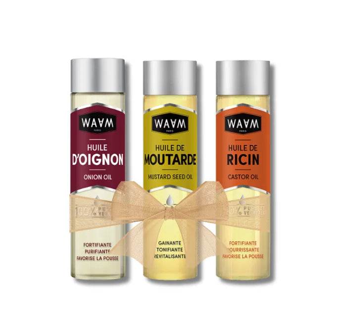 WAAM PACK d'Huiles Spéciales Pousse Cheveux Trio Stimulant Croissance Capillaire Ricin Nigelle Coco Bio Fortifiant Naturel