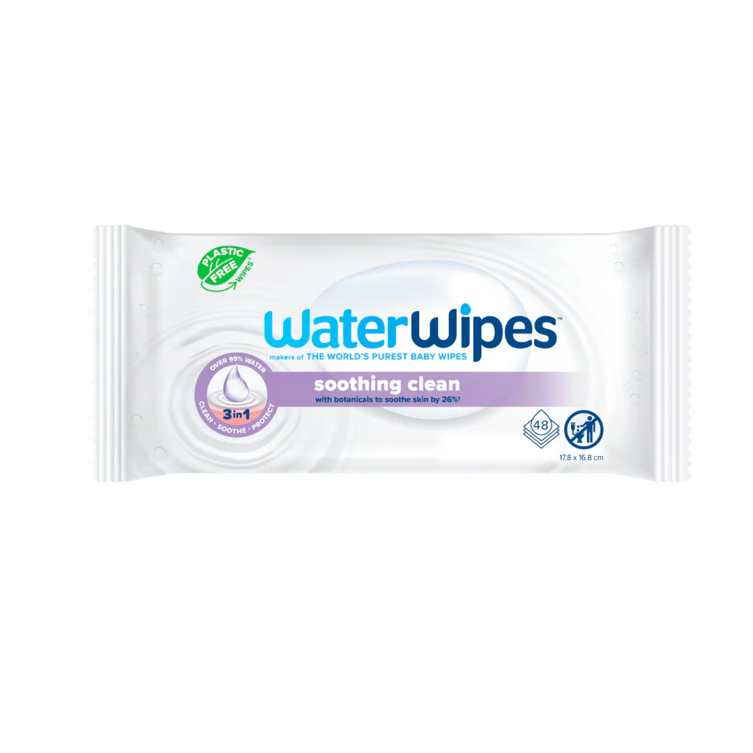 WATERWIPES Lingettes Soothing Clean with Botanicals 48 Pièces Peaux Sensibles Bébé Extraits Végétaux